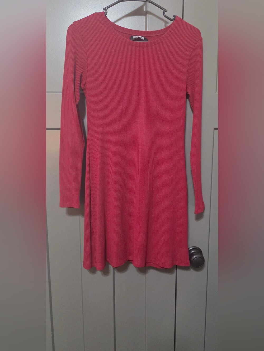 Reformation Ribbed Knit Long Sleeve Dress Raspberry Red Size L - Picture 5 of 8